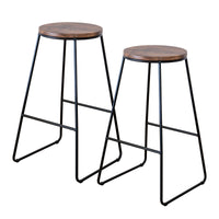 Coppia di Sgabelli Alti in Metallo con Seduta in Legno – Design Industriale Moderno – Set 2 Sgabelli da Cucina, Penisola o Bar – Colori Marrone e Nero Marrone