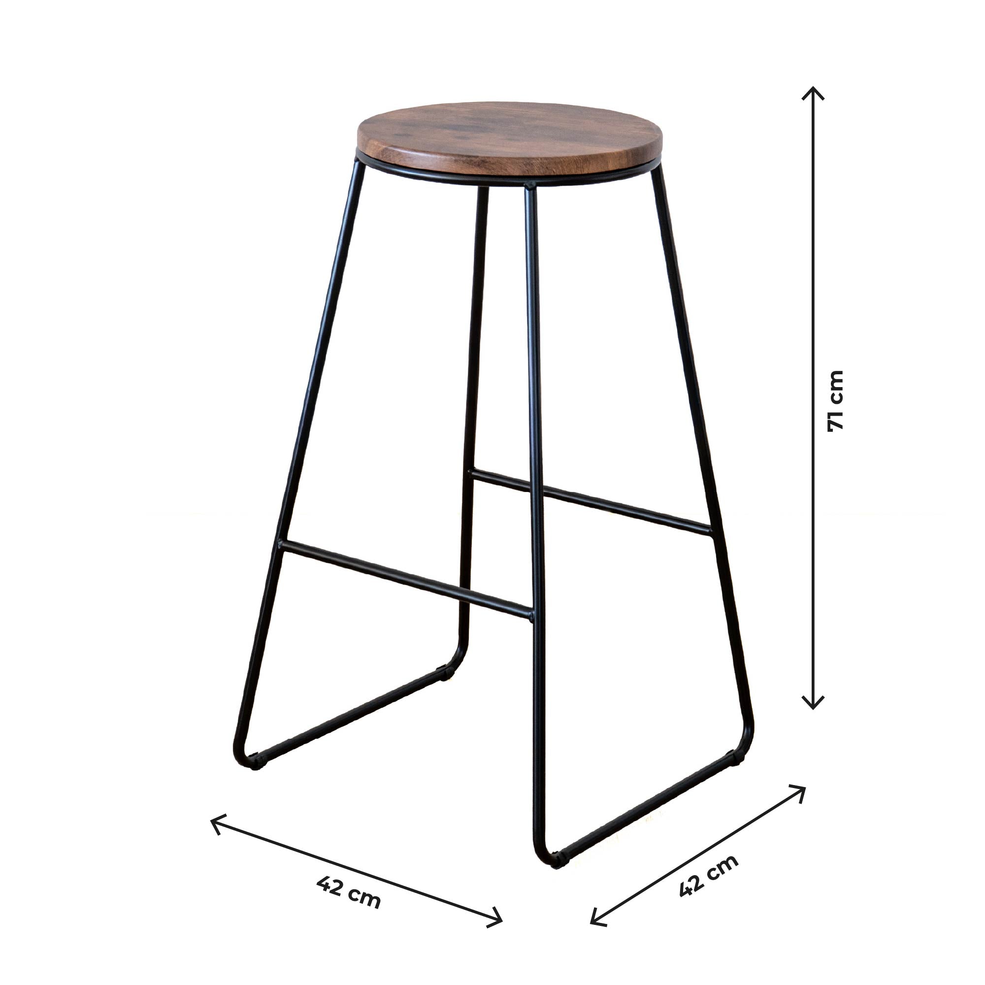 Coppia di Sgabelli Alti in Metallo con Seduta in Legno – Design Industriale Moderno – Set 2 Sgabelli da Cucina, Penisola o Bar – Colori Marrone e Nero Marrone