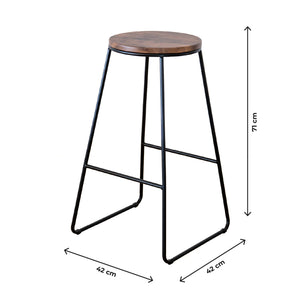 Coppia di Sgabelli Alti in Metallo con Seduta in Legno – Design Industriale Moderno – Set 2 Sgabelli da Cucina, Penisola o Bar – Colori Marrone e Nero Marrone