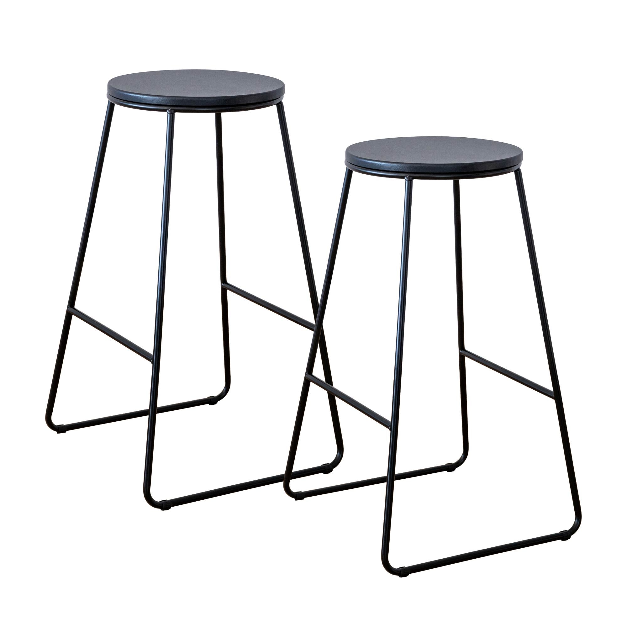 Coppia di Sgabelli Alti in Metallo con Seduta in Legno – Design Industriale Moderno – Set 2 Sgabelli da Cucina, Penisola o Bar – Colori Marrone e Nero Nero