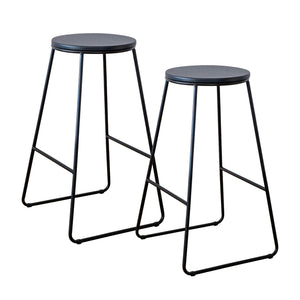 Coppia di Sgabelli Alti in Metallo con Seduta in Legno – Design Industriale Moderno – Set 2 Sgabelli da Cucina, Penisola o Bar – Colori Marrone e Nero Nero