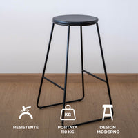 Coppia di Sgabelli Alti in Metallo con Seduta in Legno – Design Industriale Moderno – Set 2 Sgabelli da Cucina, Penisola o Bar – Colori Marrone e Nero Nero