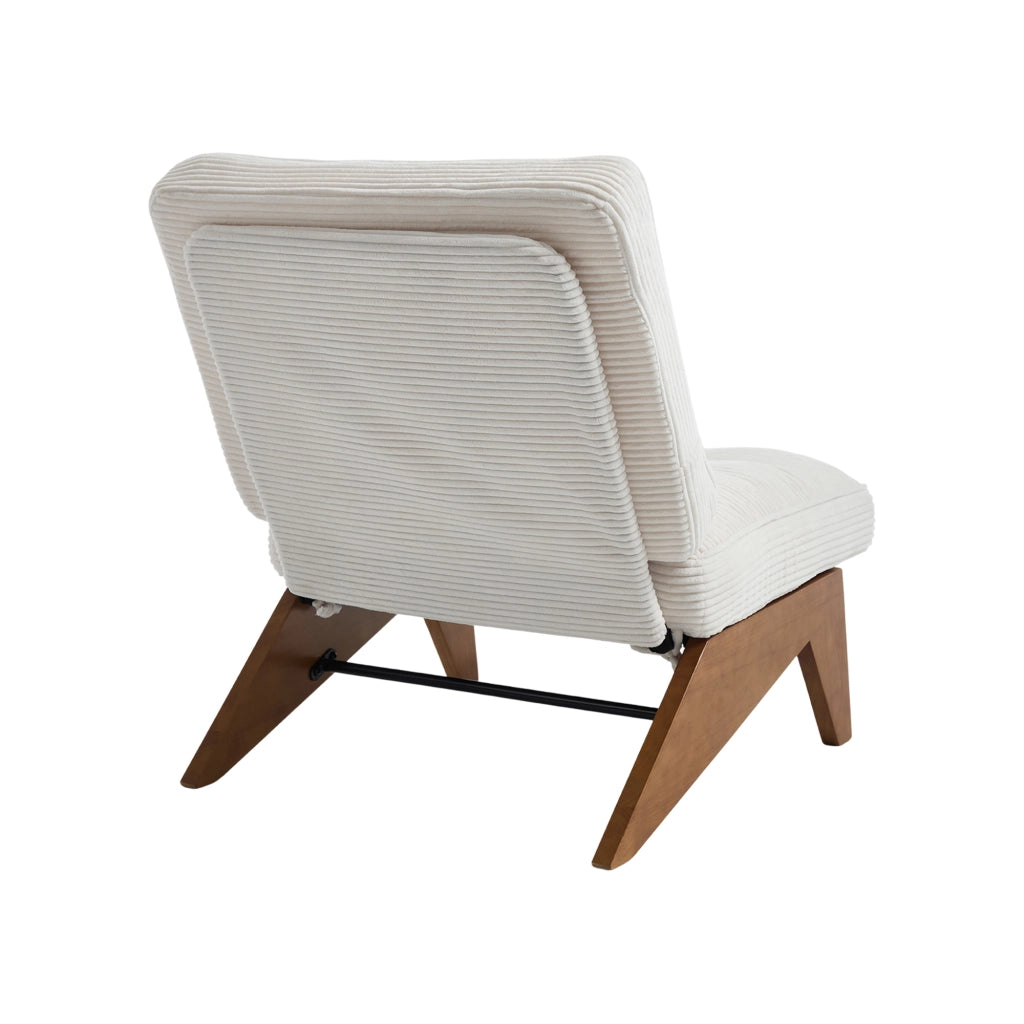 Poltrona Relax Reclinabile con Poggiapiedi e Cuscino Lombare Comfort Ergonomico Piedi in Legno in Velluto a Coste Beige