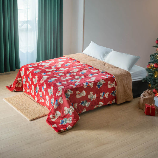 Trapunta Invernale 640 gr Fantasia Orsetti – Coperta Matrimoniale o Singola Calda in Flanella e Sherpa – Imbottitura Anallergica Morbida – Prodotto Certificato OEKO-TEX® Standard 100 – 170x250 / 250x250 Teddy Snow - Singola170x250cm