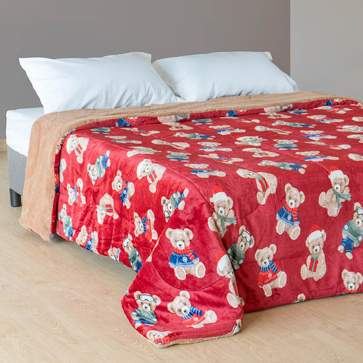 Trapunta Invernale 640 gr Fantasia Orsetti – Coperta Matrimoniale o Singola Calda in Flanella e Sherpa – Imbottitura Anallergica Morbida – Prodotto Certificato OEKO-TEX® Standard 100 – 170x250 / 250x250 Teddy Snow - Singola170x250cm