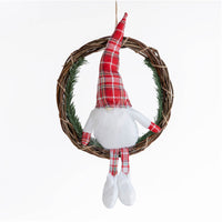 Ghirlanda  Natalizia con Gnomo Seduto Ghirlanda Ø30 cm con Gnomo Alto 50 cm Decorazione per Porta o Parete in Vimini Bianco