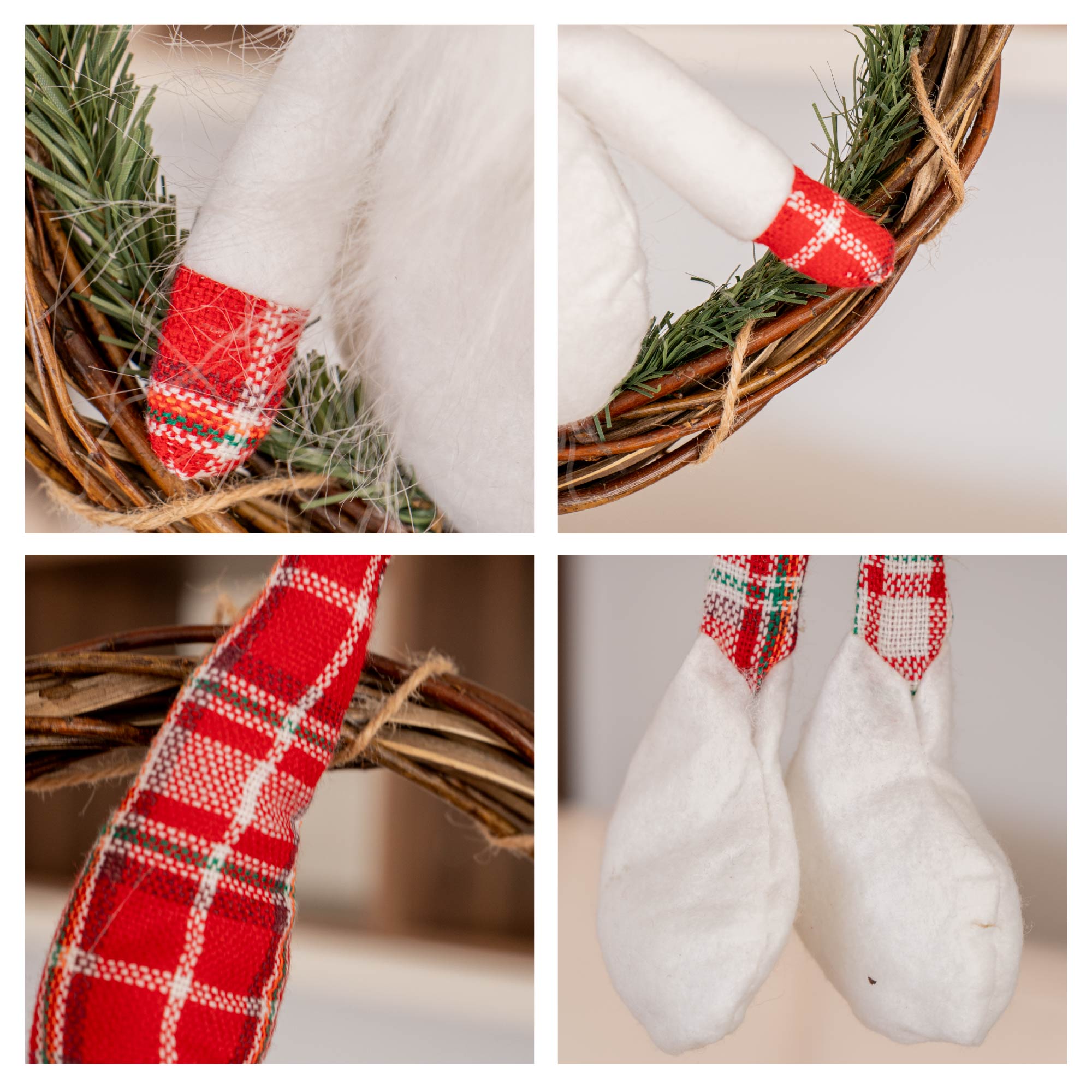 Ghirlanda  Natalizia con Gnomo Seduto Ghirlanda Ø30 cm con Gnomo Alto 50 cm Decorazione per Porta o Parete in Vimini Bianco