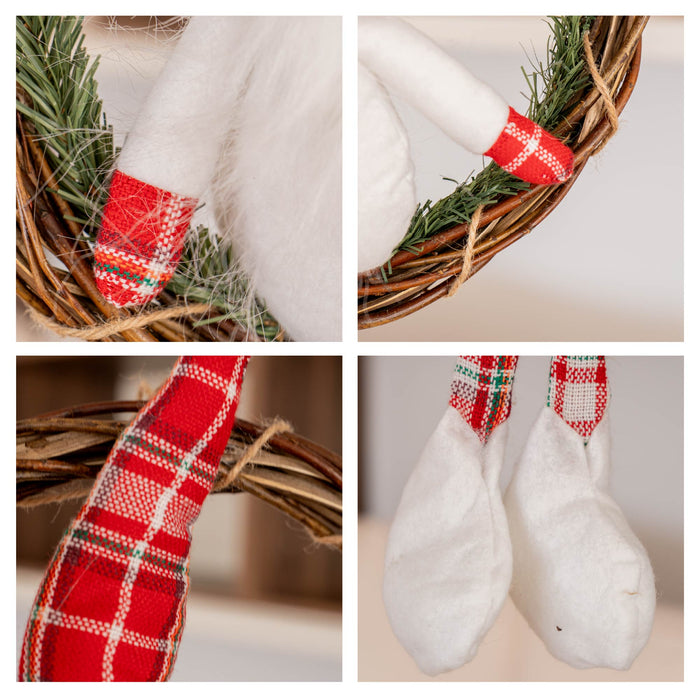 Ghirlanda  Natalizia con Gnomo Seduto Ghirlanda Ø30 cm con Gnomo Alto 50 cm Decorazione per Porta o Parete in Vimini Bianco