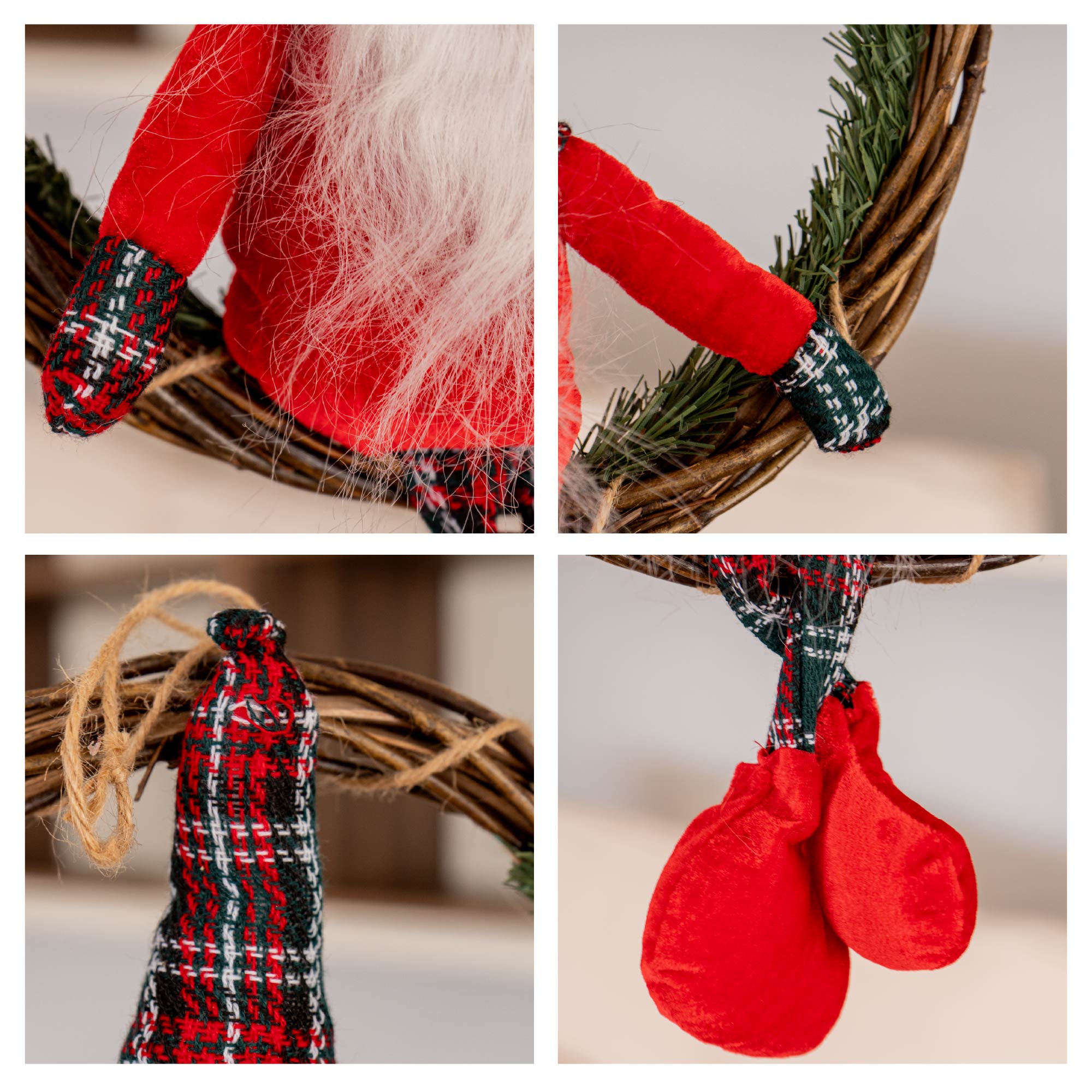 Ghirlanda  Natalizia con Gnomo Seduto Ghirlanda Ø30 cm con Gnomo Alto 50 cm Decorazione per Porta o Parete in Vimini Rosso