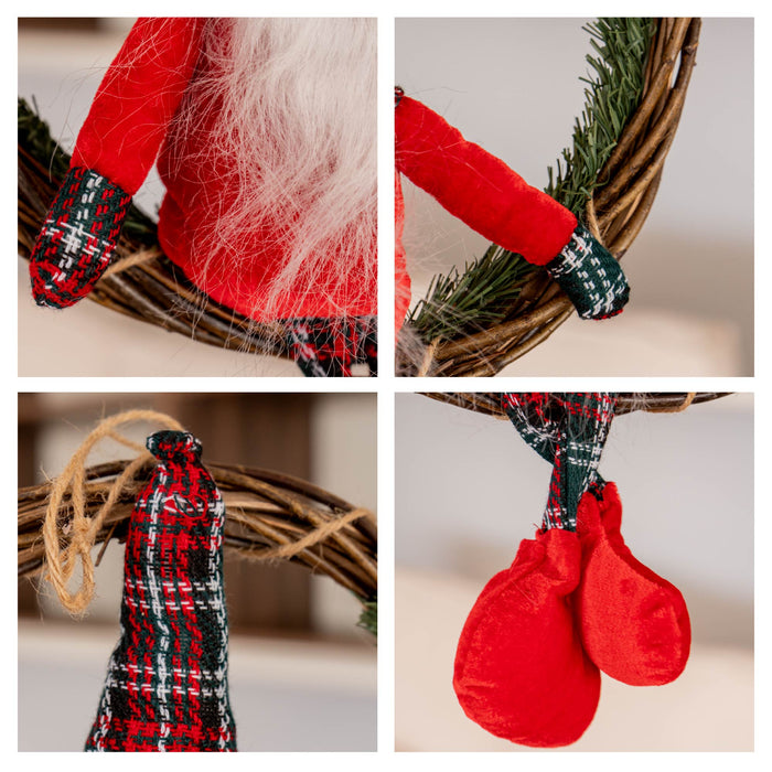 Ghirlanda  Natalizia con Gnomo Seduto Ghirlanda Ø30 cm con Gnomo Alto 50 cm Decorazione per Porta o Parete in Vimini Rosso