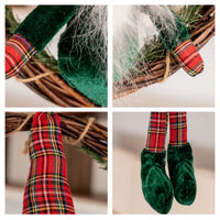 Ghirlanda  Natalizia con Gnomo Seduto Ghirlanda Ø30 cm con Gnomo Alto 50 cm Decorazione per Porta o Parete in Vimini Verde