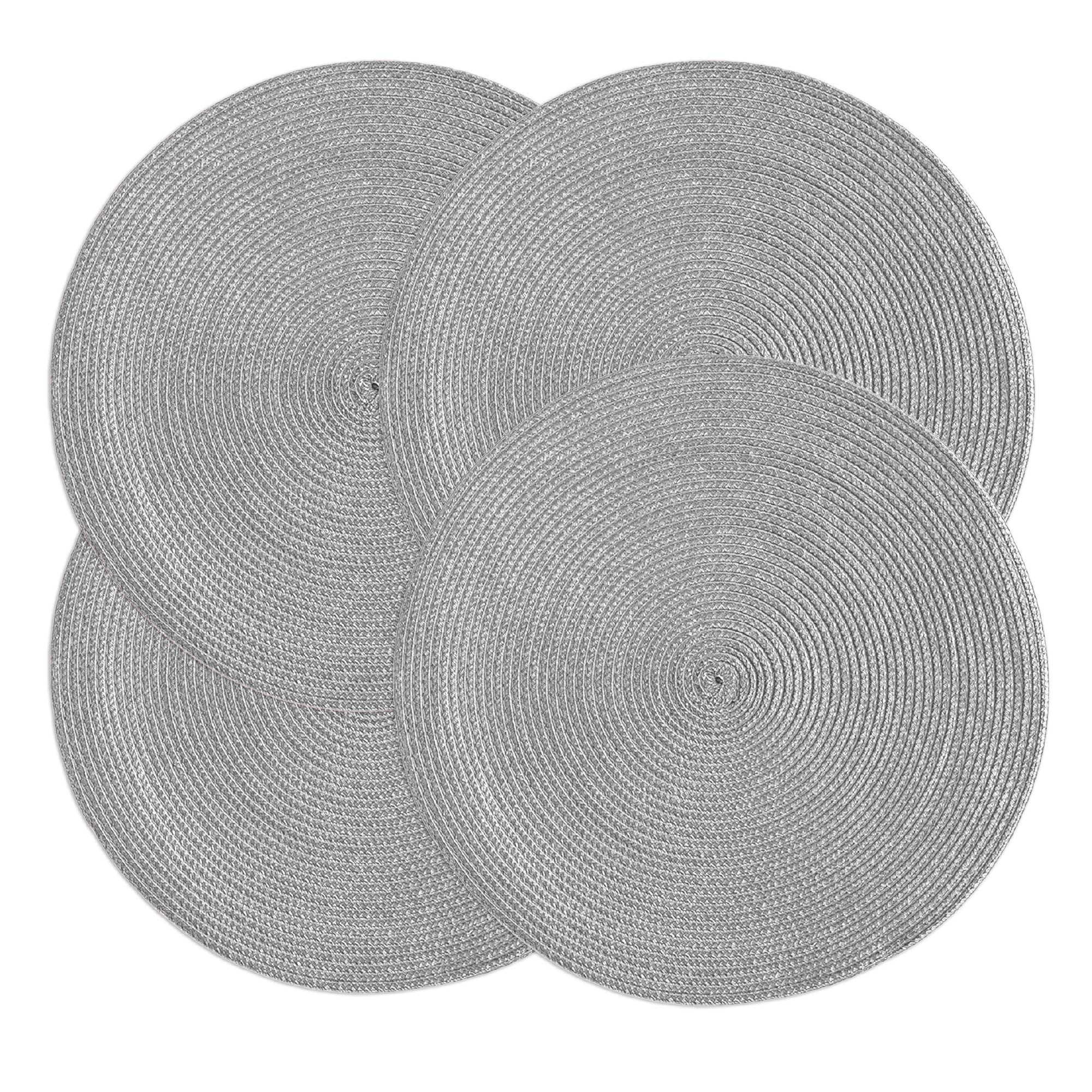 Set 4 Sottopiatti Natalizi Rotondi Ø38 cm Tovagliette Decorazione Tavola in Poliestere Intrecciato Sottopiatti Eleganti per Natale e Capodanno Argento