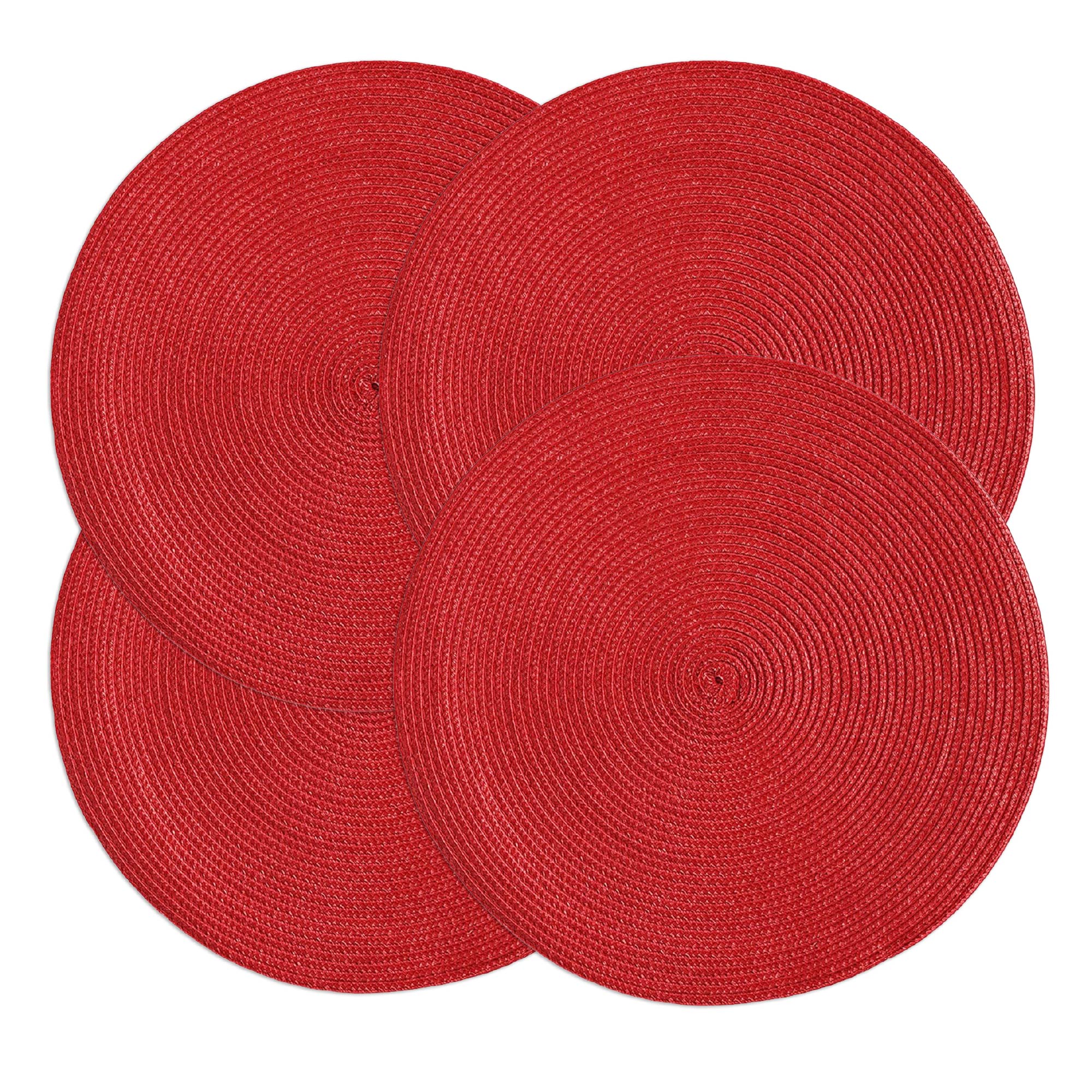 Set 4 Sottopiatti Natalizi Rotondi Ø38 cm Tovagliette Decorazione Tavola in Poliestere Intrecciato Sottopiatti Eleganti per Natale e Capodanno Bordeaux