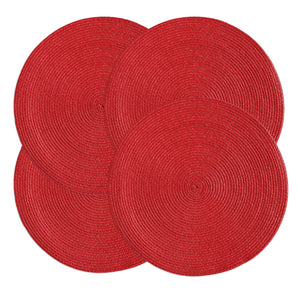 Set 4 Sottopiatti Natalizi Rotondi Ø38 cm Tovagliette Decorazione Tavola in Poliestere Intrecciato Sottopiatti Eleganti per Natale e Capodanno Bordeaux