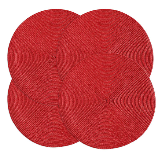 Set 4 Sottopiatti Natalizi Rotondi Ø38 cm Tovagliette Decorazione Tavola in Poliestere Intrecciato Sottopiatti Eleganti per Natale e Capodanno Bordeaux