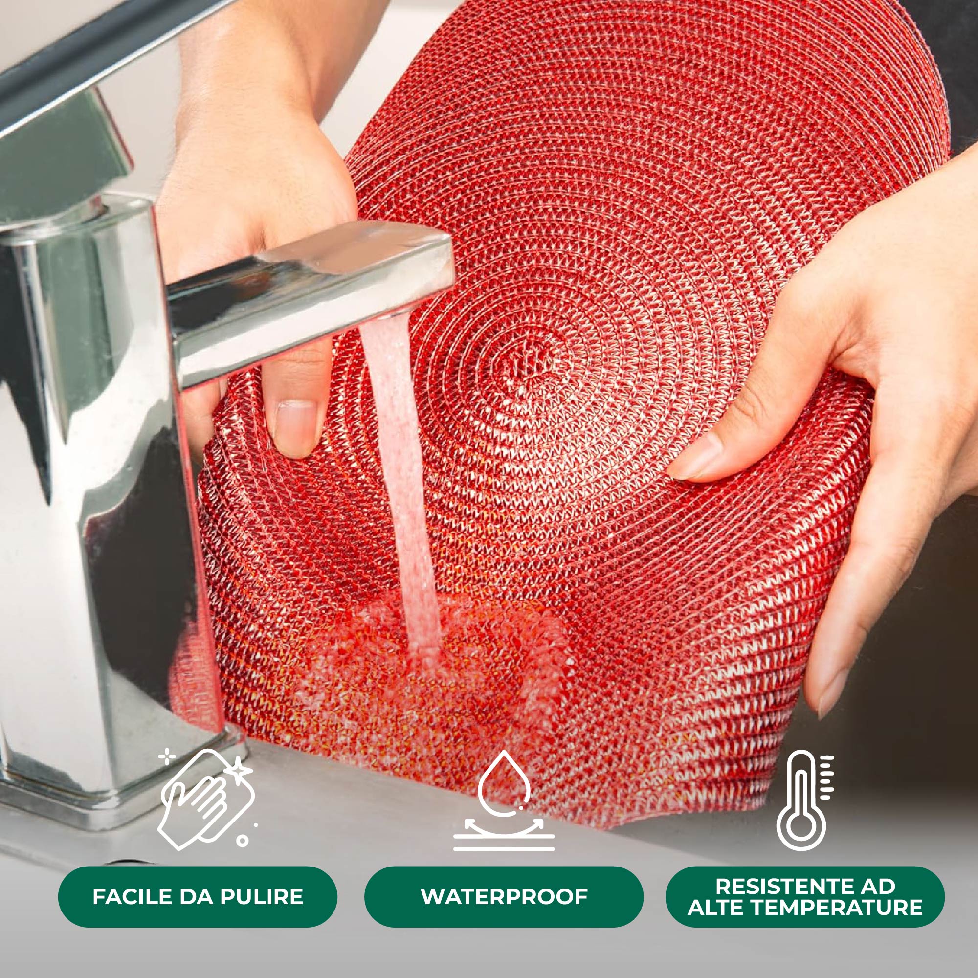 Set 4 Sottopiatti Natalizi Rotondi Ø38 cm Tovagliette Decorazione Tavola in Poliestere Intrecciato Sottopiatti Eleganti per Natale e Capodanno Bordeaux