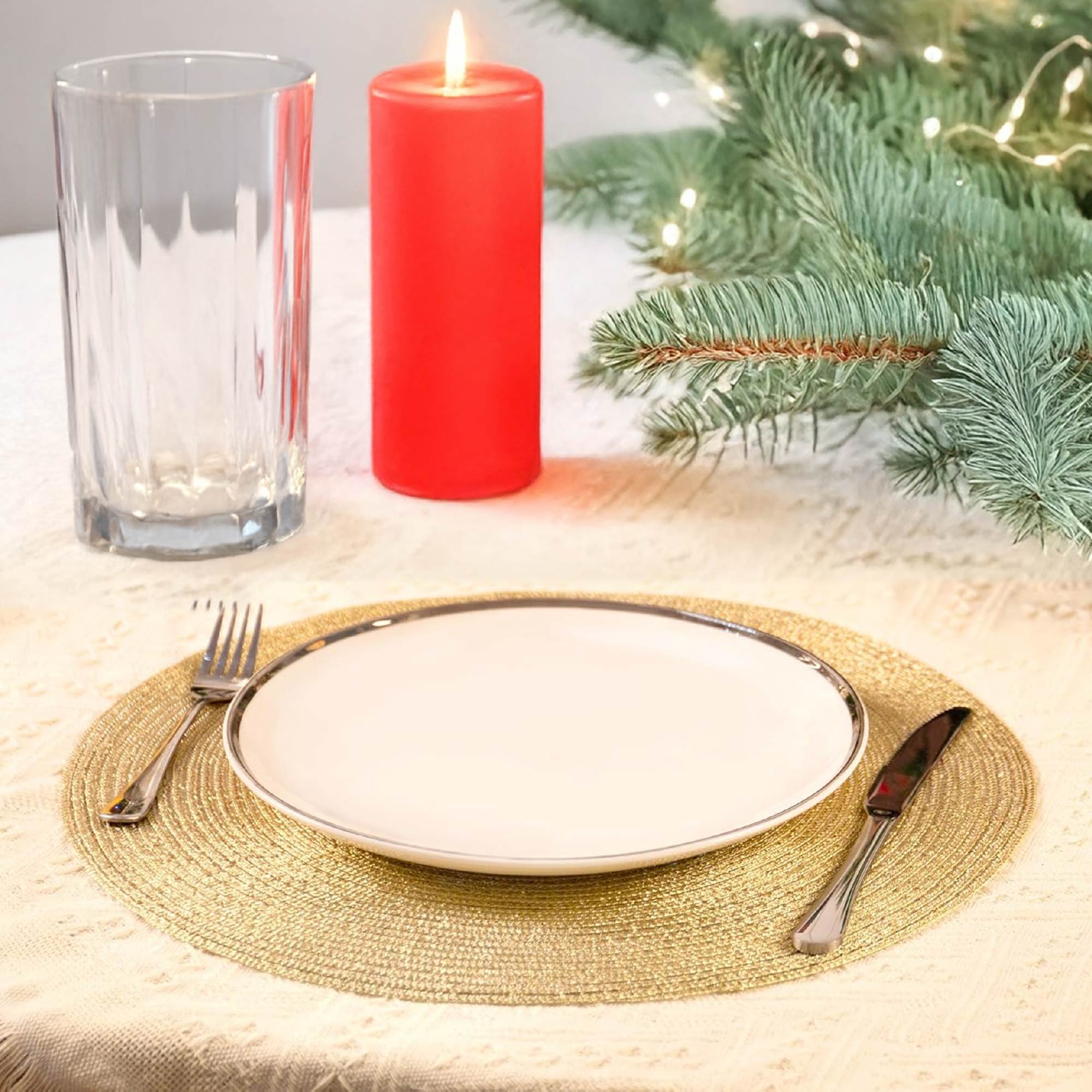 Set 4 Sottopiatti Natalizi Rotondi Ø38 cm Tovagliette Decorazione Tavola in Poliestere Intrecciato Sottopiatti Eleganti per Natale e Capodanno Oro