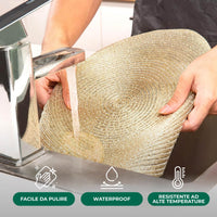 Set 4 Sottopiatti Natalizi Rotondi Ø38 cm Tovagliette Decorazione Tavola in Poliestere Intrecciato Sottopiatti Eleganti per Natale e Capodanno Oro