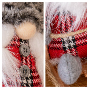 Set 4 Gnomi Natalizi 22 cm con Sci e Slitta Decorazioni Natale in Feltro con Cordino per Appenderli Gnomi Rossi, Animalier e Righe  Addobbi per Casa Animalier