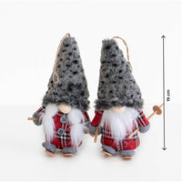 Set 4 Gnomi Natalizi 22 cm con Sci e Slitta Decorazioni Natale in Feltro con Cordino per Appenderli Gnomi Rossi, Animalier e Righe  Addobbi per Casa Animalier