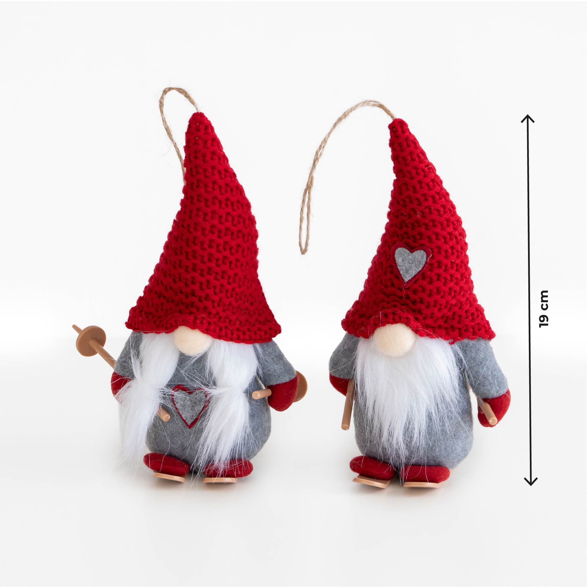Set 4 Gnomi Natalizi 22 cm con Sci e Slitta Decorazioni Natale in Feltro con Cordino per Appenderli Gnomi Rossi, Animalier e Righe  Addobbi per Casa Rosso