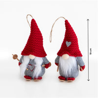 Set 4 Gnomi Natalizi 22 cm con Sci e Slitta Decorazioni Natale in Feltro con Cordino per Appenderli Gnomi Rossi, Animalier e Righe  Addobbi per Casa Rosso