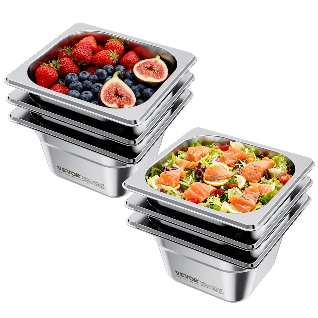 Confezione da 6 HZ816-100T pentole per vapore 1/6 in acciaio inox, profondità 100 mm, anti-inceppamento, antiruggine, per casa e feste