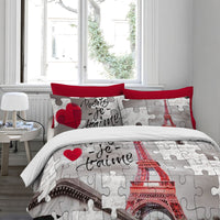 Copripiumino Matrimoniale in Raso Cotone Stampa Digitale HD – Retro in Puro Cotone,Sacco + 2 Federe -Lavabile in Lavatrice – Morbido, Brillante e di Alta Qualità   Parigi