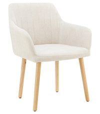 Poltroncina Stile Scandinavo in Tessuto Beige con Gambe in Legno Naturale – Sedia Imbottita Moderna per Soggiorno, Sala da Pranzo o Camera da Letto – Design Nordico Elegante e Confortevole Beige