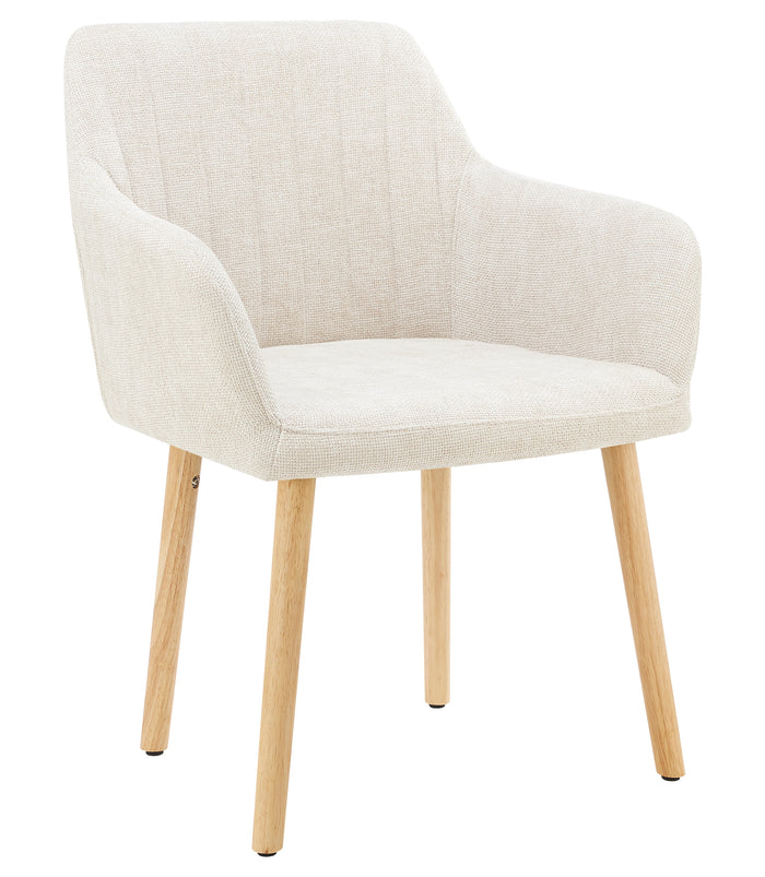 Poltroncina Stile Scandinavo in Tessuto Beige con Gambe in Legno Naturale – Sedia Imbottita Moderna per Soggiorno, Sala da Pranzo o Camera da Letto – Design Nordico Elegante e Confortevole Beige