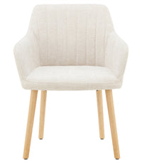 Poltroncina Stile Scandinavo in Tessuto Beige con Gambe in Legno Naturale – Sedia Imbottita Moderna per Soggiorno, Sala da Pranzo o Camera da Letto – Design Nordico Elegante e Confortevole Beige