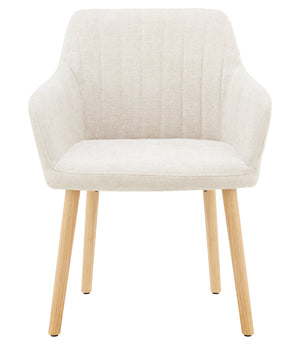 Poltroncina Stile Scandinavo in Tessuto Beige con Gambe in Legno Naturale – Sedia Imbottita Moderna per Soggiorno, Sala da Pranzo o Camera da Letto – Design Nordico Elegante e Confortevole Beige