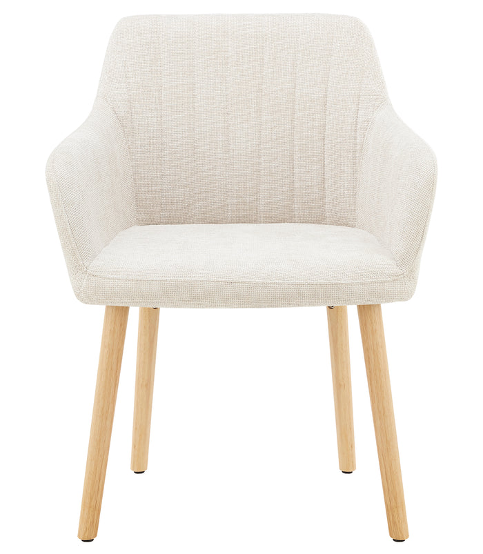 Poltroncina Stile Scandinavo in Tessuto Beige con Gambe in Legno Naturale – Sedia Imbottita Moderna per Soggiorno, Sala da Pranzo o Camera da Letto – Design Nordico Elegante e Confortevole Beige