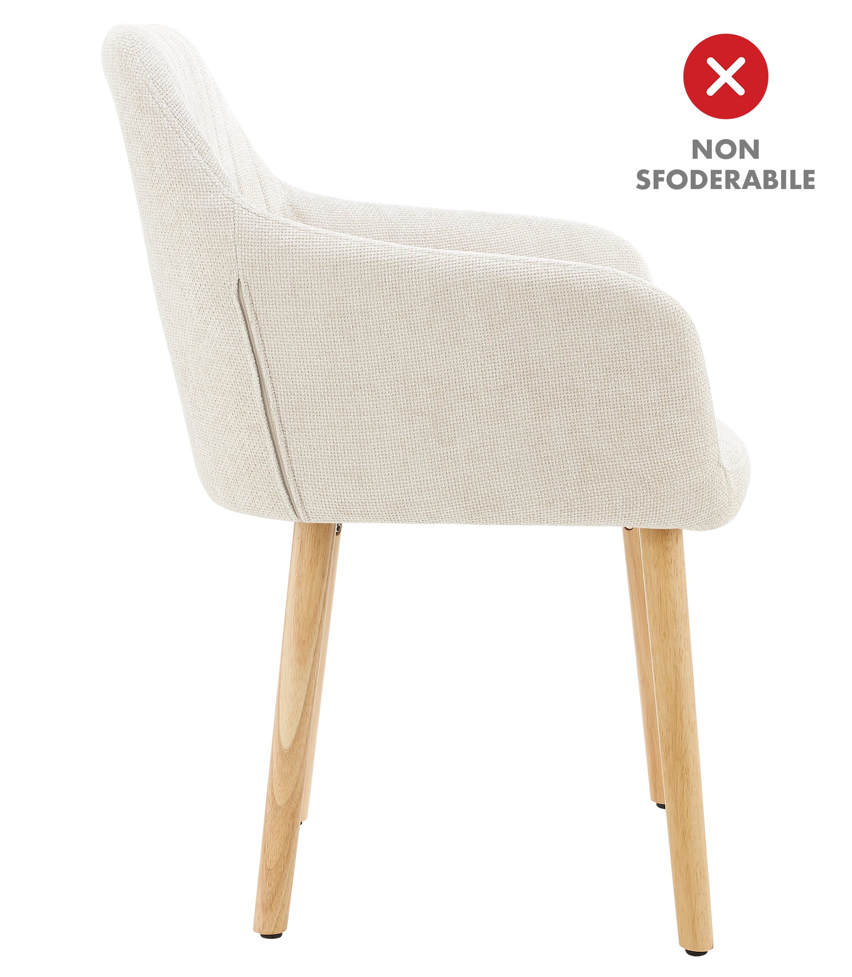 Poltroncina Stile Scandinavo in Tessuto Beige con Gambe in Legno Naturale – Sedia Imbottita Moderna per Soggiorno, Sala da Pranzo o Camera da Letto – Design Nordico Elegante e Confortevole Beige