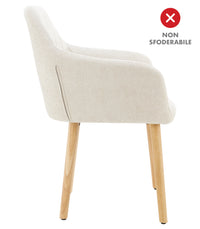 Poltroncina Stile Scandinavo in Tessuto Beige con Gambe in Legno Naturale – Sedia Imbottita Moderna per Soggiorno, Sala da Pranzo o Camera da Letto – Design Nordico Elegante e Confortevole Beige
