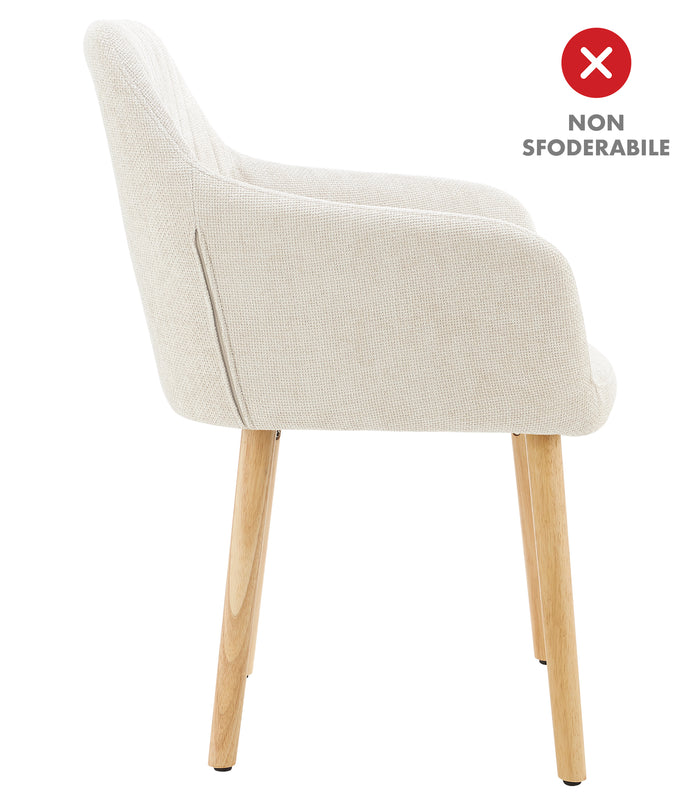 Poltroncina Stile Scandinavo in Tessuto Beige con Gambe in Legno Naturale – Sedia Imbottita Moderna per Soggiorno, Sala da Pranzo o Camera da Letto – Design Nordico Elegante e Confortevole Beige