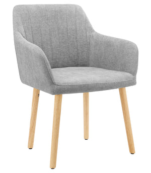 Poltroncina Stile Scandinavo in Tessuto Beige con Gambe in Legno Naturale – Sedia Imbottita Moderna per Soggiorno, Sala da Pranzo o Camera da Letto – Design Nordico Elegante e Confortevole Grigio