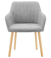 Poltroncina Stile Scandinavo in Tessuto Beige con Gambe in Legno Naturale – Sedia Imbottita Moderna per Soggiorno, Sala da Pranzo o Camera da Letto – Design Nordico Elegante e Confortevole Grigio