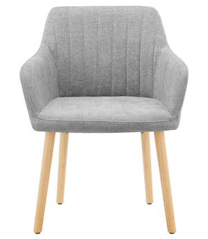 Poltroncina Stile Scandinavo in Tessuto Beige con Gambe in Legno Naturale – Sedia Imbottita Moderna per Soggiorno, Sala da Pranzo o Camera da Letto – Design Nordico Elegante e Confortevole Grigio