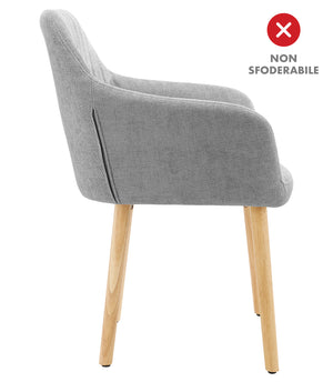 Poltroncina Stile Scandinavo in Tessuto Beige con Gambe in Legno Naturale – Sedia Imbottita Moderna per Soggiorno, Sala da Pranzo o Camera da Letto – Design Nordico Elegante e Confortevole Grigio