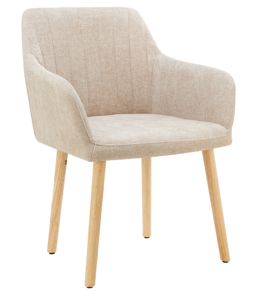 Poltroncina Stile Scandinavo in Tessuto Beige con Gambe in Legno Naturale – Sedia Imbottita Moderna per Soggiorno, Sala da Pranzo o Camera da Letto – Design Nordico Elegante e Confortevole Nocciola
