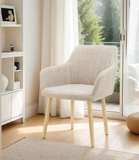 Poltroncina Stile Scandinavo in Tessuto Beige con Gambe in Legno Naturale – Sedia Imbottita Moderna per Soggiorno, Sala da Pranzo o Camera da Letto – Design Nordico Elegante e Confortevole Nocciola