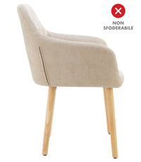 Poltroncina Stile Scandinavo in Tessuto Beige con Gambe in Legno Naturale – Sedia Imbottita Moderna per Soggiorno, Sala da Pranzo o Camera da Letto – Design Nordico Elegante e Confortevole Nocciola