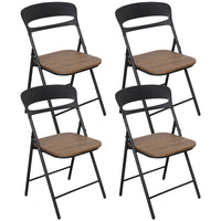 Set di 4 Sedie Pieghevoli Moderne Struttura in Metallo Verniciato a Polvere, Seduta in Legno e Schienale in Polipropilene Eleganti, Resistenti e Confortevoli,Portata 120 kg Marrone