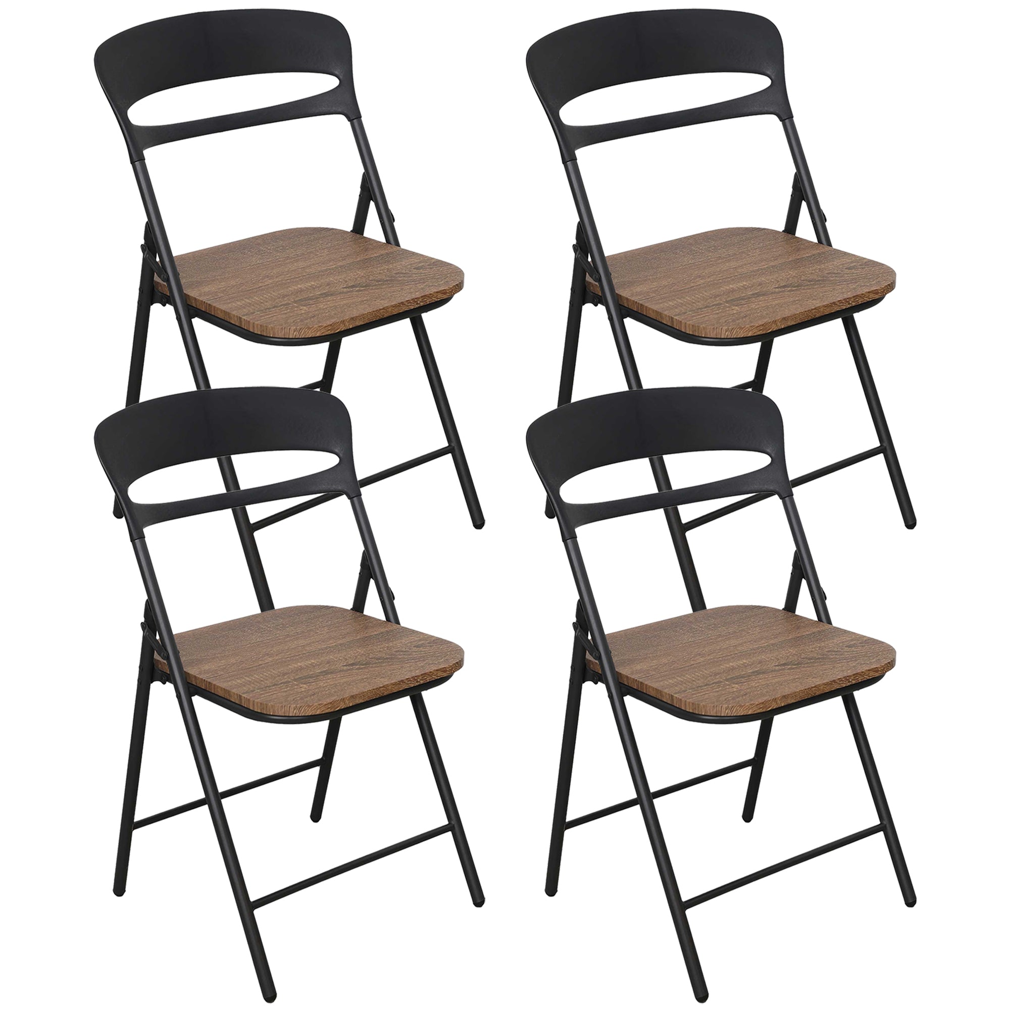 Set di 4 Sedie Pieghevoli Moderne Struttura in Metallo Verniciato a Polvere, Seduta in Legno e Schienale in Polipropilene Eleganti, Resistenti e Confortevoli,Portata 120 kg Marrone