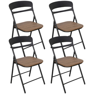 Set di 4 Sedie Pieghevoli Moderne Struttura in Metallo Verniciato a Polvere, Seduta in Legno e Schienale in Polipropilene Eleganti, Resistenti e Confortevoli,Portata 120 kg Marrone