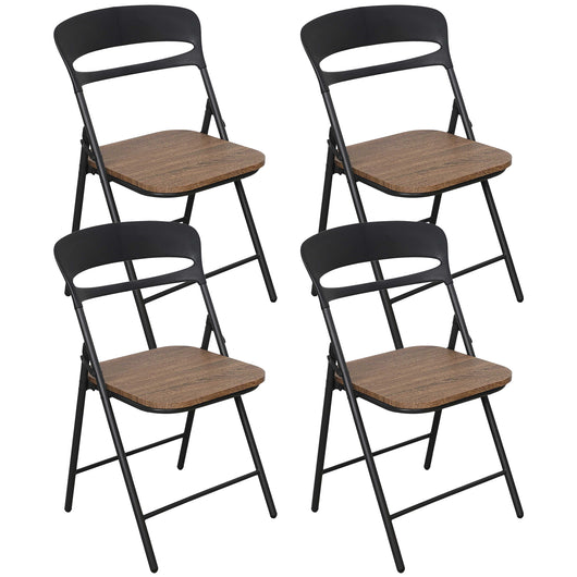 Set di 4 Sedie Pieghevoli Moderne Struttura in Metallo Verniciato a Polvere, Seduta in Legno e Schienale in Polipropilene Eleganti, Resistenti e Confortevoli,Portata 120 kg Marrone
