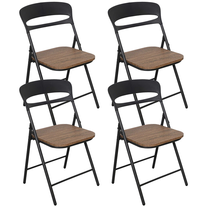 Set di 4 Sedie Pieghevoli Moderne Struttura in Metallo Verniciato a Polvere, Seduta in Legno e Schienale in Polipropilene Eleganti, Resistenti e Confortevoli,Portata 120 kg Marrone