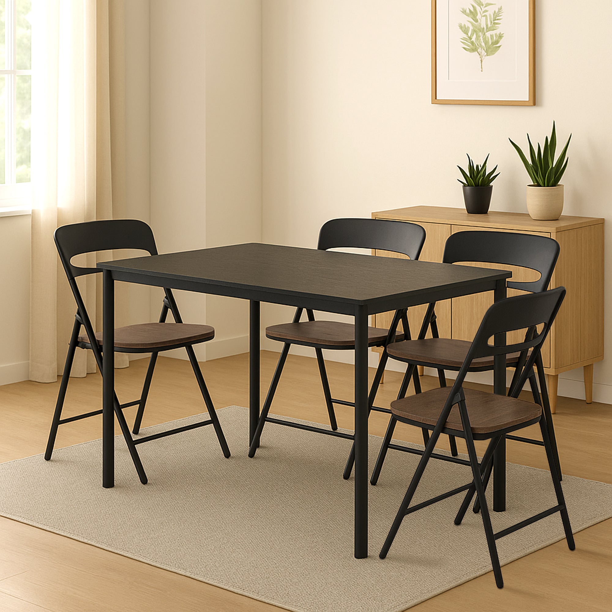 Set di 4 Sedie Pieghevoli Moderne Struttura in Metallo Verniciato a Polvere, Seduta in Legno e Schienale in Polipropilene Eleganti, Resistenti e Confortevoli,Portata 120 kg Marrone