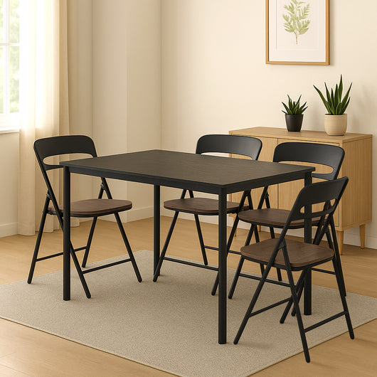 Set di 4 Sedie Pieghevoli Moderne Struttura in Metallo Verniciato a Polvere, Seduta in Legno e Schienale in Polipropilene Eleganti, Resistenti e Confortevoli,Portata 120 kg Marrone